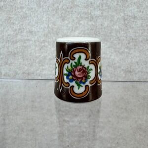Vtg Tiny Candlestick Holder Hand painted Brown Pink Rose Gold